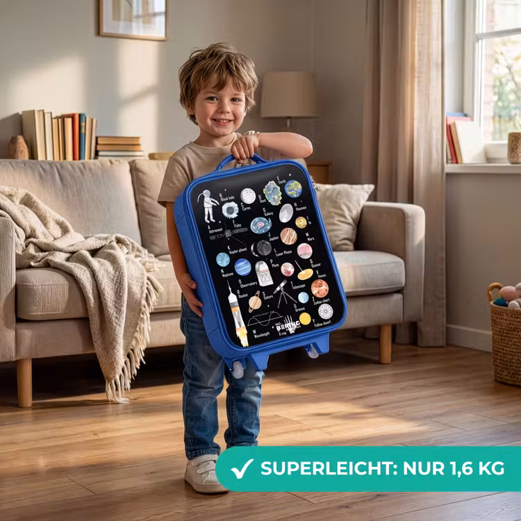 Alfabet in ruimte thema Kinderkoffer - Blauw klein -sfeer2_DE