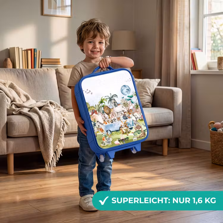 Busje met allemaal dieren Kinderkoffer - Blauw klein -sfeer2_DE