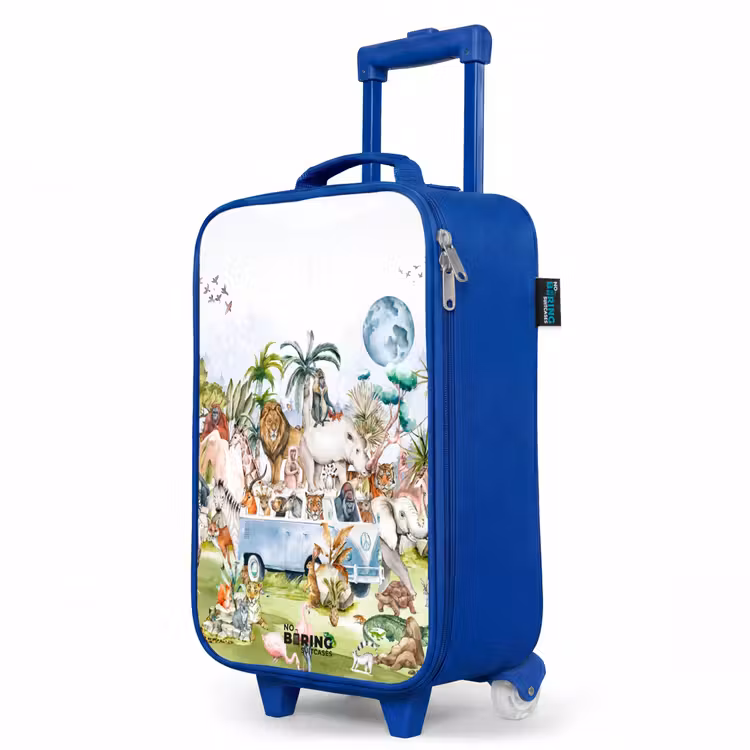 Busje met allemaal dieren Kinderkoffer - Blauw klein -productfoto_schuin