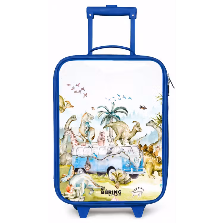 Busje met dino's Kinderkoffer - Blauw klein -zz3dotto