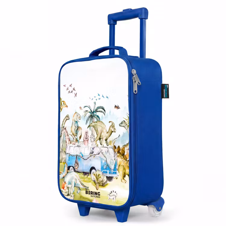 Busje met dino's Kinderkoffer - Blauw klein -productfoto_schuin