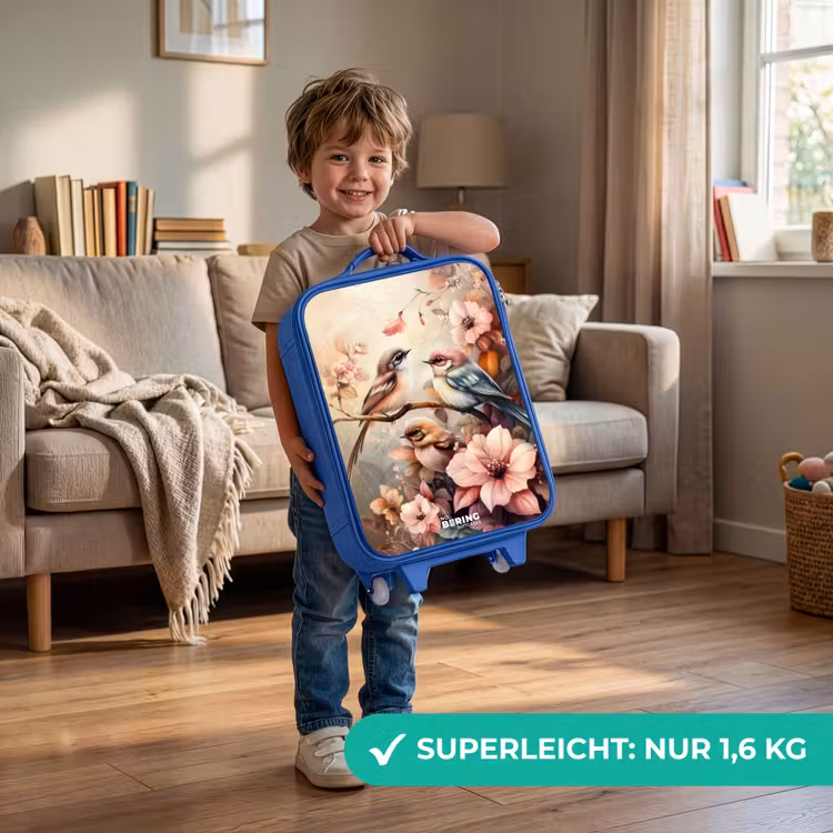 Vogels met roze bloemen Kinderkoffer - Blauw klein -sfeer2_DE