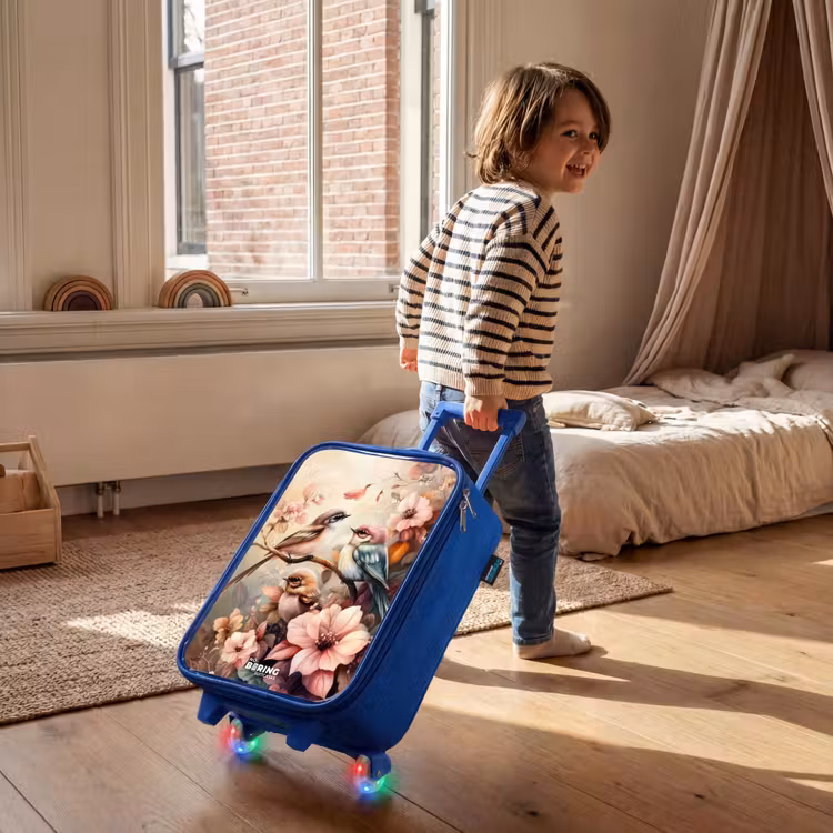 Vogels met roze bloemen Kinderkoffer - Blauw klein -sfeer1