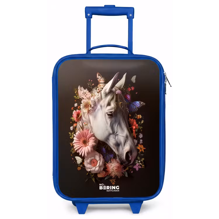 Wit paardenhoofd tussen kleurrijke bloemenkrans Kinderkoffer - Blauw klein -zz3dotto