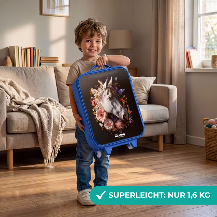 Wit paardenhoofd tussen kleurrijke bloemenkrans Kinderkoffer - Blauw klein -sfeer2_DE
