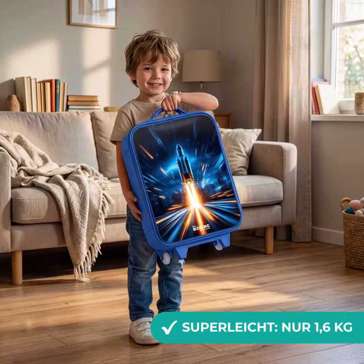 Ruimteraket stijgt op in nachtelijk lichtspektakel Kinderkoffer - Blauw klein -sfeer2_DE