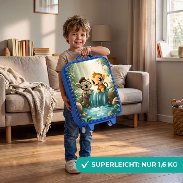 Zebra - Aapje - Waterval - Rotsen Kinderkoffer - Blauw klein -sfeer2_DE