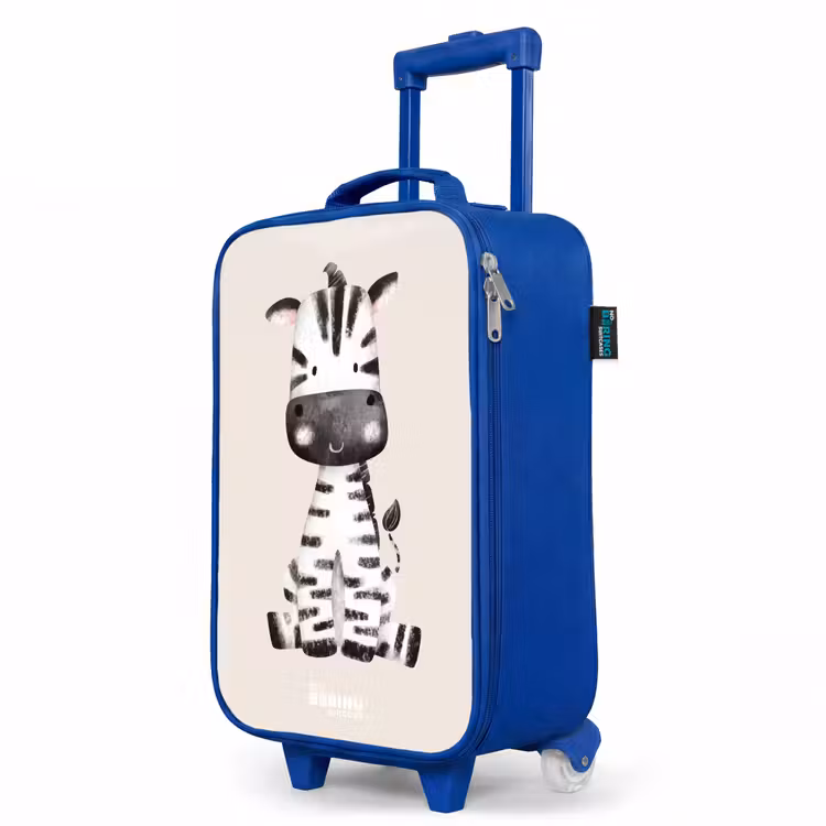 Zebra portrettekening met beige achtergrond Kinderkoffer - Blauw klein -productfoto_schuin