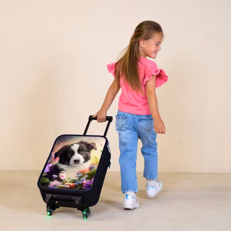 Hond met blauwe ogen in een veld Kinderkoffer - Zwart klein -sfeer1