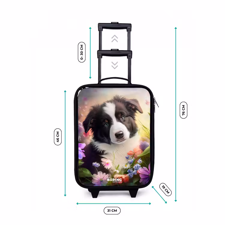 Hond met blauwe ogen in een veld Kinderkoffer - Zwart klein -productfoto_formaten