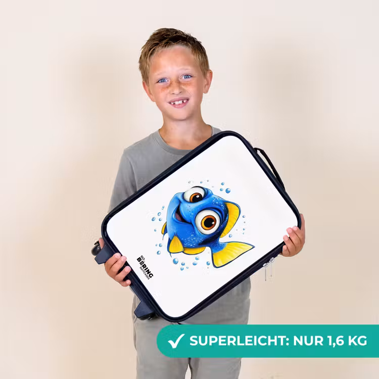 Blauwe vis met gele vinnen en vrolijke blik Kinderkoffer - Zwart klein -sfeer4_DE