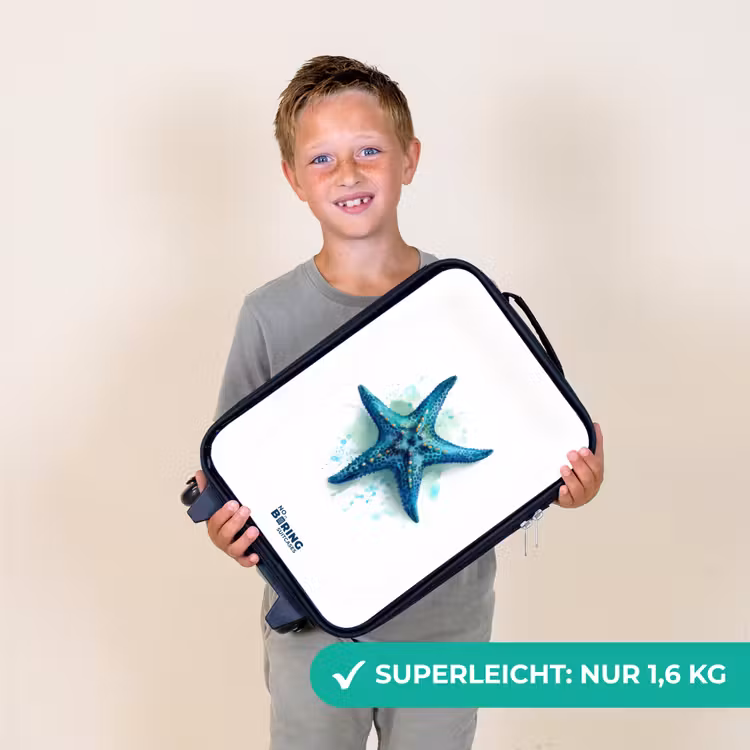 Blauwe Zeester op Witte Achtergrond Kinderkoffer - Zwart klein -sfeer4_DE