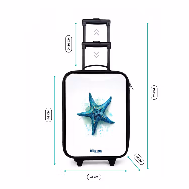 Blauwe Zeester op Witte Achtergrond Kinderkoffer - Zwart klein -productfoto_formaten
