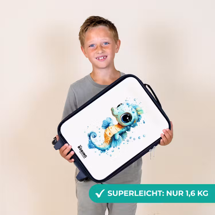 Blauw zeepaardje met grote ogen en luchtbellen Kinderkoffer - Zwart klein -sfeer4_DE