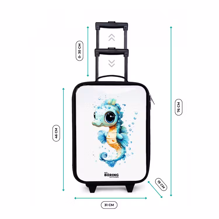 Blauw zeepaardje met grote ogen en luchtbellen Kinderkoffer - Zwart klein -productfoto_formaten
