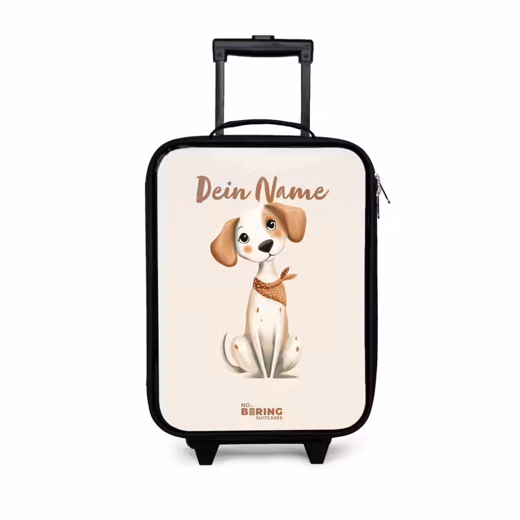 Bruin gevlekte pup op een beige achtergrond Kinderkoffer - Zwart klein -3d