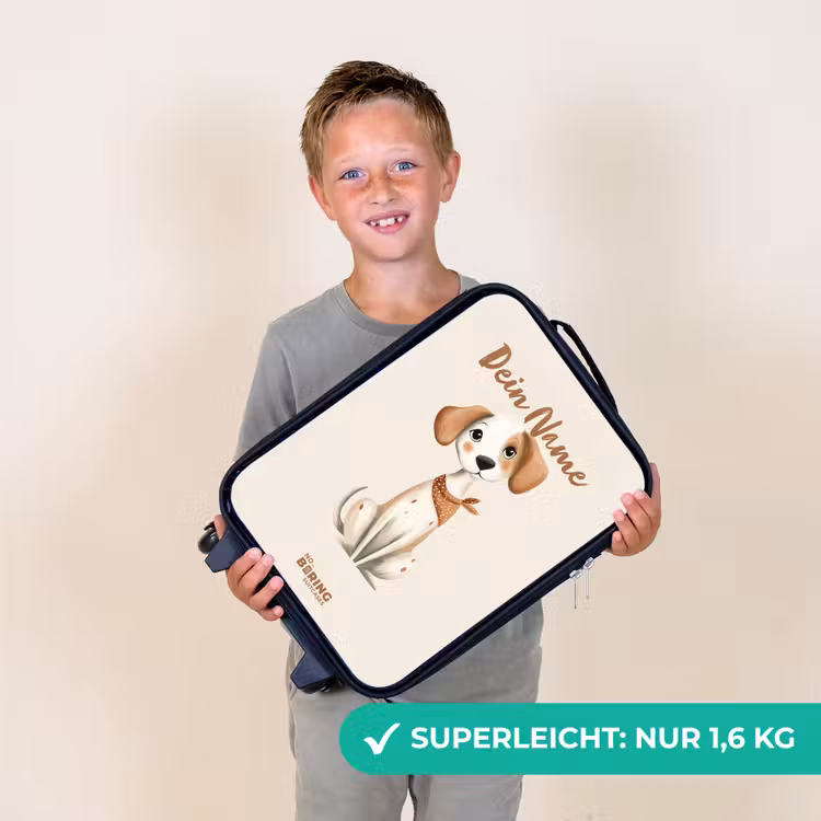 Bruin gevlekte pup op een beige achtergrond Kinderkoffer - Zwart klein -sfeer4_DE