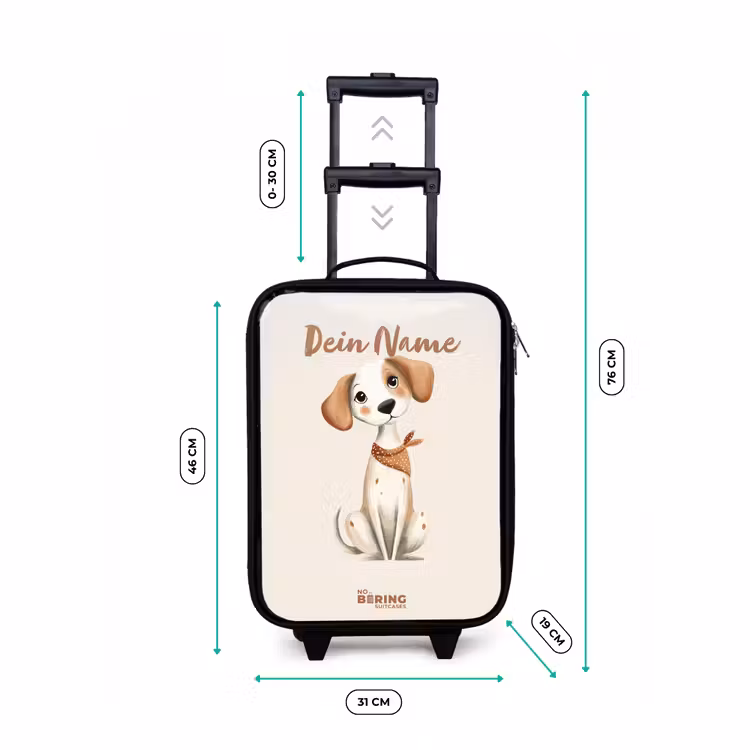 Bruin gevlekte pup op een beige achtergrond Kinderkoffer - Zwart klein -productfoto_formaten