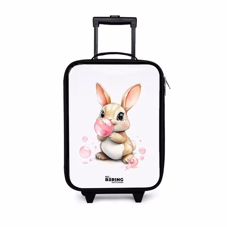 Bruin konijntje met roze bellen Kinderkoffer - Zwart klein -3d