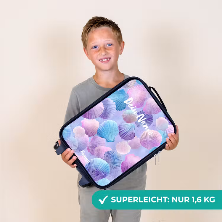 Gekleurde schelpen op een paarse achtergrond Kinderkoffer - Zwart klein -sfeer4_DE