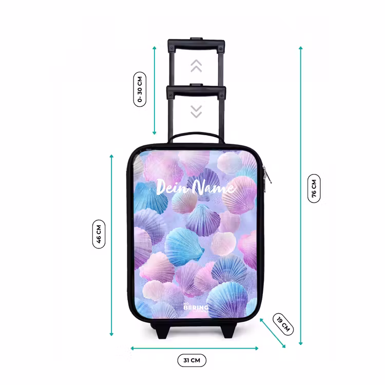 Gekleurde schelpen op een paarse achtergrond Kinderkoffer - Zwart klein -productfoto_formaten