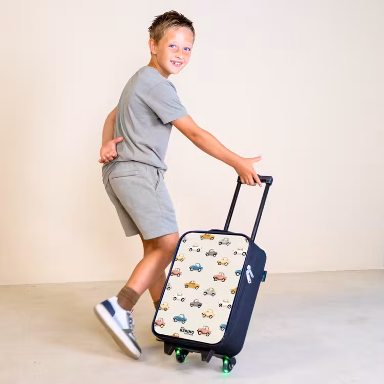 Kleurrijke retro autootjes Kinderkoffer - Zwart klein -sfeer3