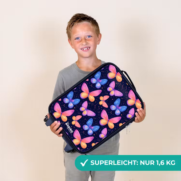 Kleurrijke vlinders in roze en blauw Kinderkoffer - Zwart klein -sfeer4_DE