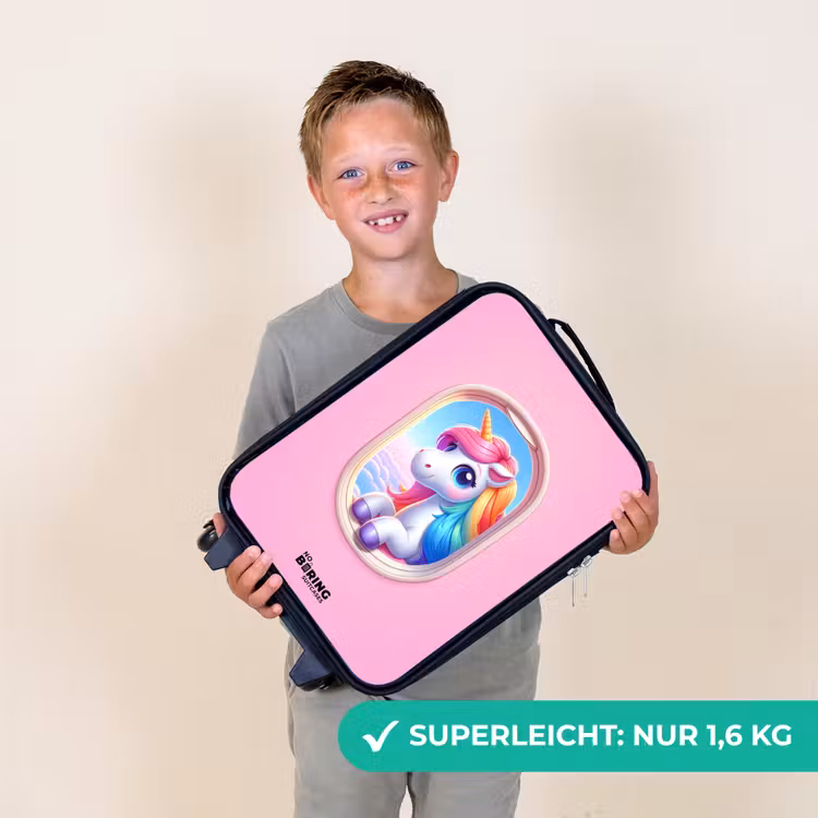 Kleurrijke eenhoorn uit een vliegtuigraam Kinderkoffer - Zwart klein -sfeer4_DE