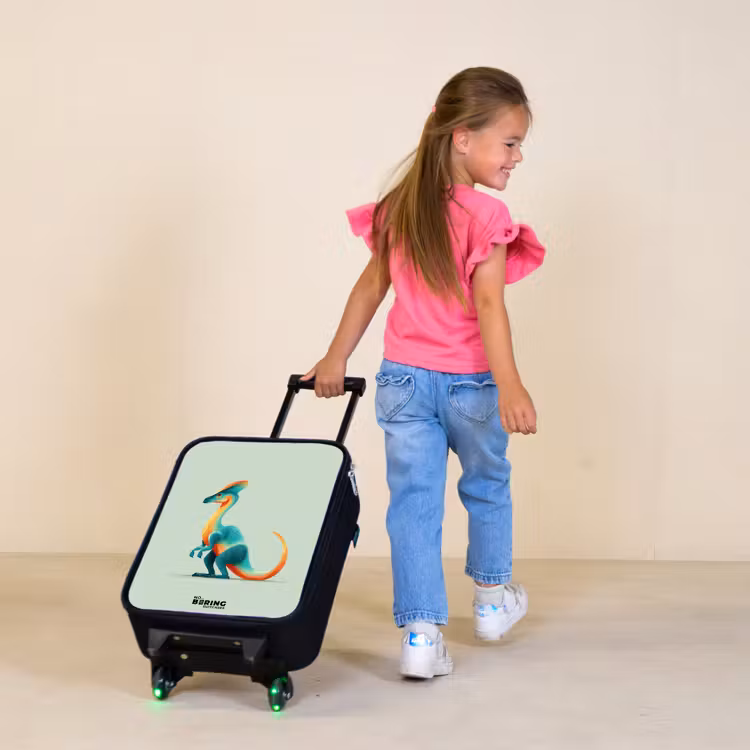 Dino - Blauw - Dier Kinderkoffer - Zwart klein -sfeer1
