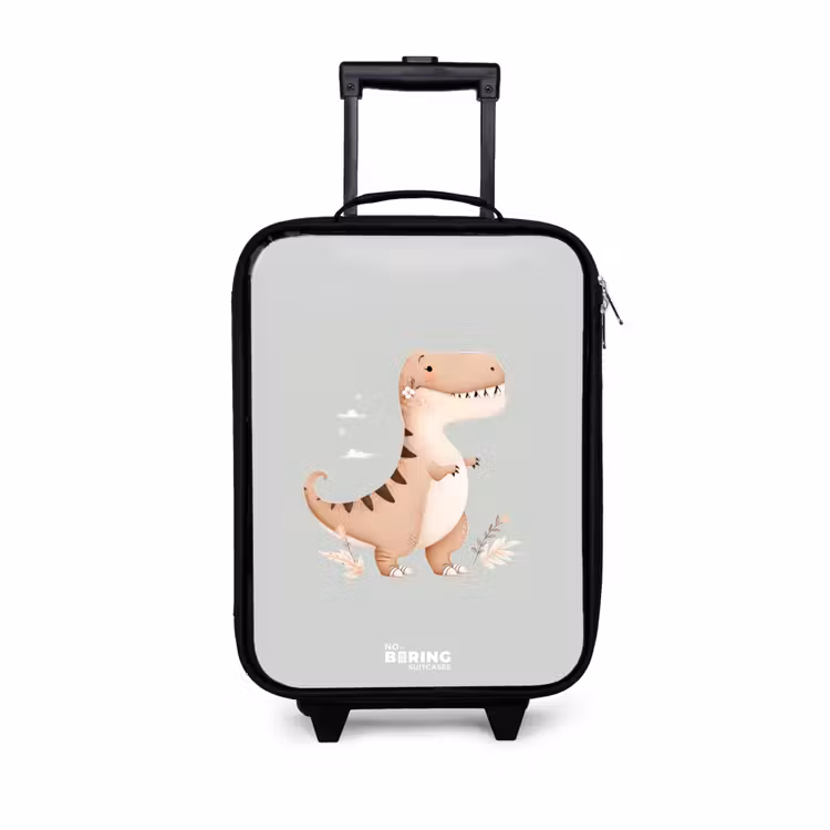 Dino in beige en grijze kleuren Kinderkoffer - Zwart klein -3d