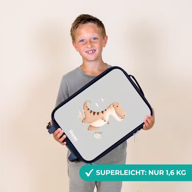 Dino in beige en grijze kleuren Kinderkoffer - Zwart klein -sfeer4_DE