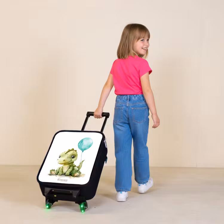 Dino met blauwe ballon Kinderkoffer - Zwart klein -sfeer1