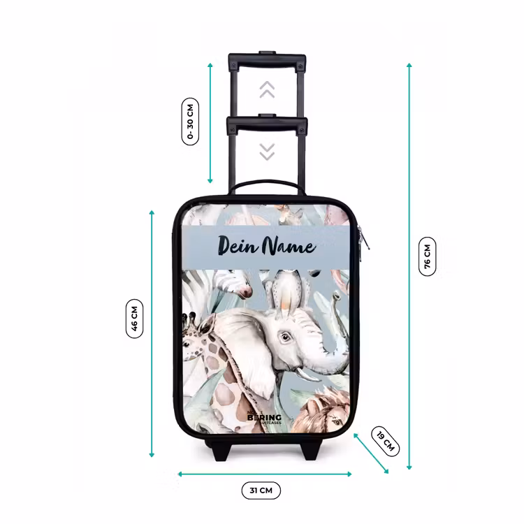 Jungle in Lichte Kleuren Kinderkoffer - Zwart klein -productfoto_formaten
