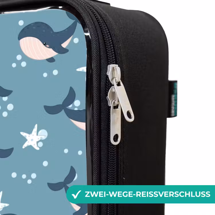 Donkerblauw walvissenpatroon met zeesterren Kinderkoffer - Zwart klein -rits_DE