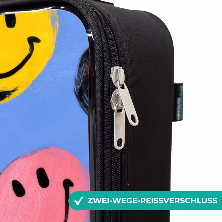 Een speels en kunstzinnig patroon van kleurrijke smileys Kinderkoffer - Zwart klein -rits_DE