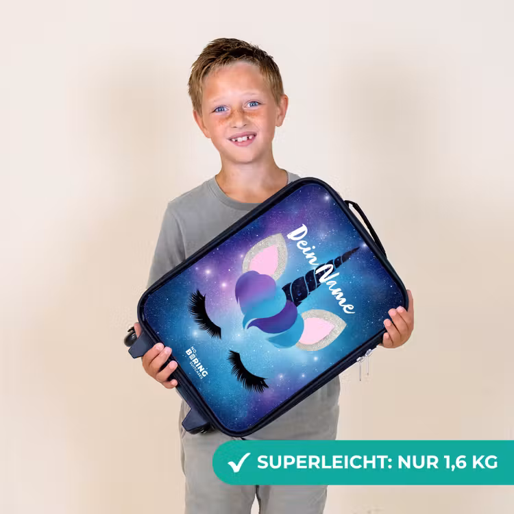Eenhoorn op een sterrenhemel achtergrond Kinderkoffer - Zwart klein -sfeer4_DE