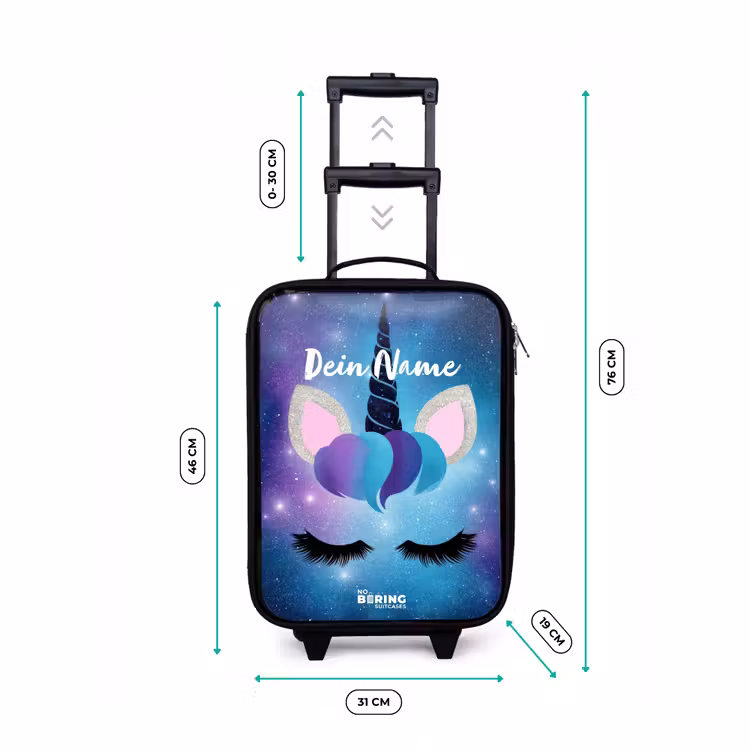 Eenhoorn op een sterrenhemel achtergrond Kinderkoffer - Zwart klein -productfoto_formaten
