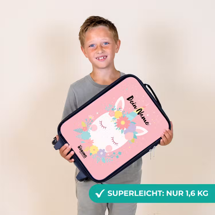 Eenhoorn - Bloemen - Roze Kinderkoffer - Zwart klein -sfeer4_DE