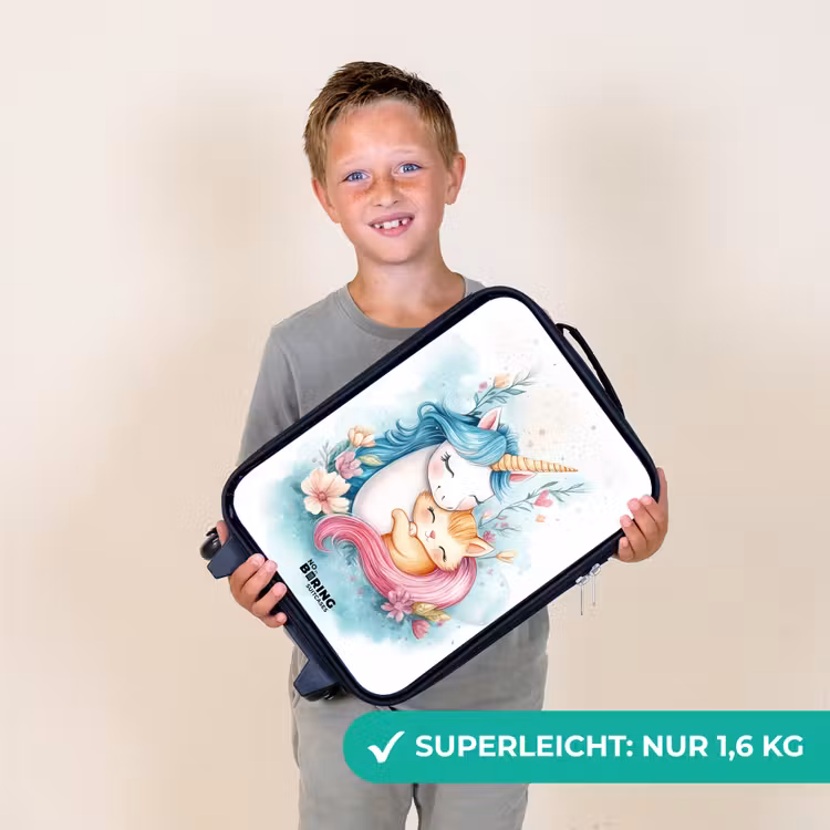 Eenhoorn met blauwe manen en oranje kitten Kinderkoffer - Zwart klein -sfeer4_DE