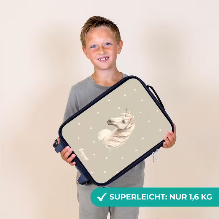 Eenhoorn omringd door stippen in neutrale kleuren Kinderkoffer - Zwart klein -sfeer4_DE