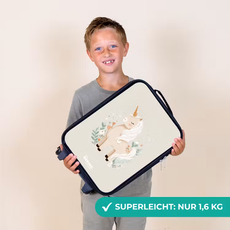 Eenhoorn tussen bloemen in beige kleuren Kinderkoffer - Zwart klein -sfeer4_DE