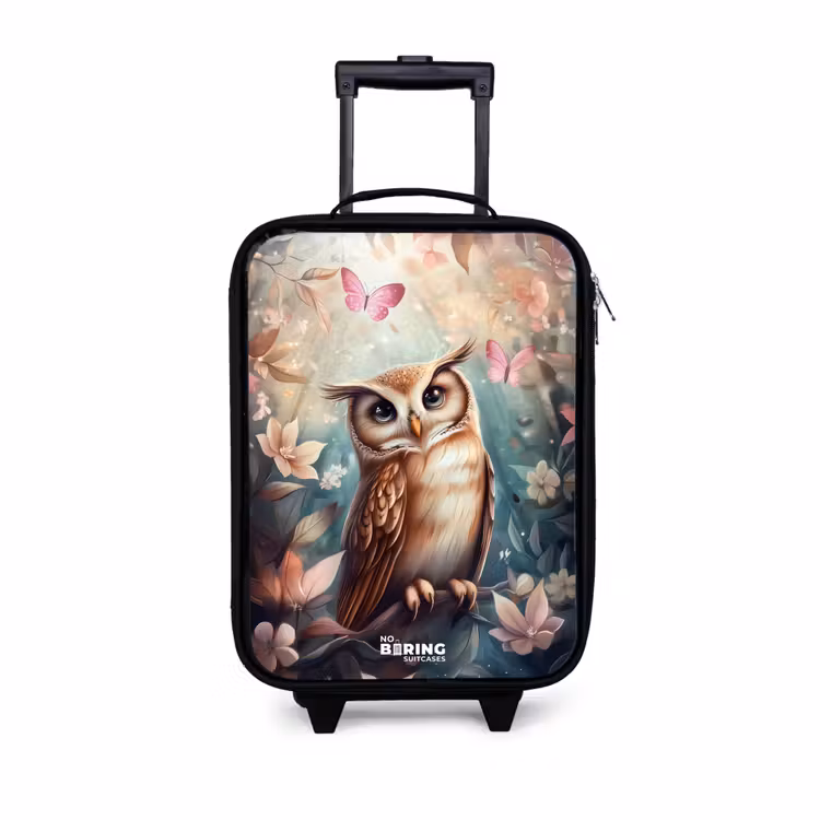 Uil met vlinders in mystiek bos Kinderkoffer - Zwart klein -3d