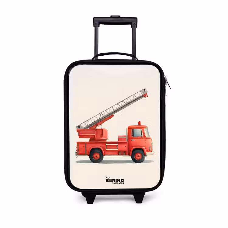 Brandweerwagen - Getekend - Rood Kinderkoffer - Zwart klein -3d