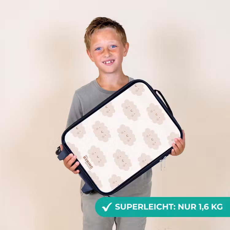 Vrolijke wolkjes met gezichtjes op crèmekleurige achtergrond Kinderkoffer - Zwart klein -sfeer4_DE