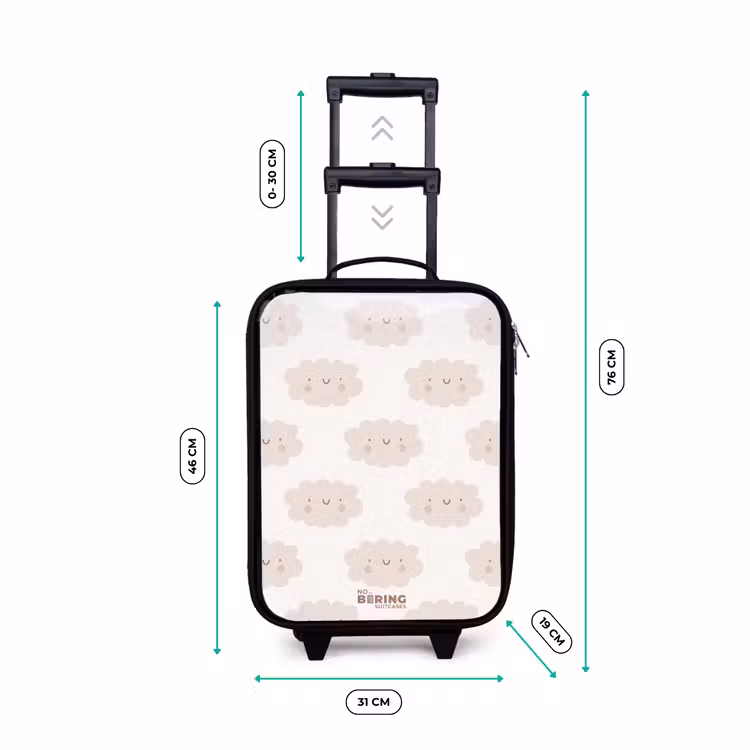 Vrolijke wolkjes met gezichtjes op crèmekleurige achtergrond Kinderkoffer - Zwart klein -productfoto_formaten
