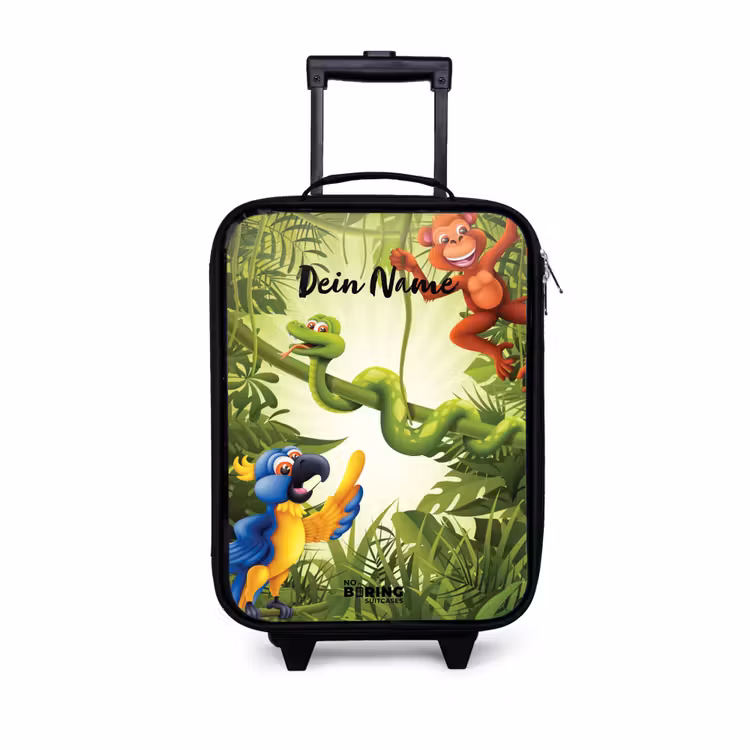 Jolige jungle Kinderkoffer - Zwart klein -3d