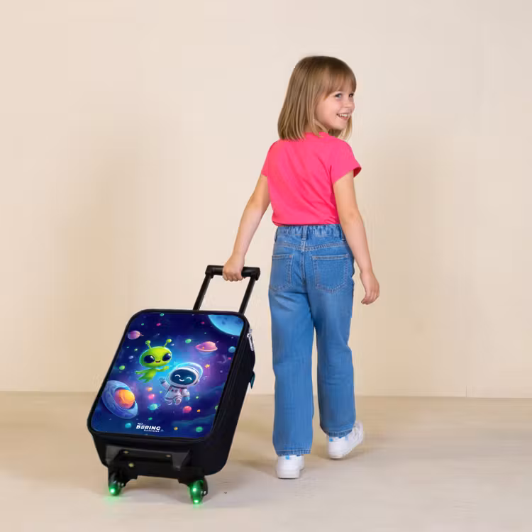 Vrolijke Ontmoeting in de Ruimte Kinderkoffer - Zwart klein -sfeer1