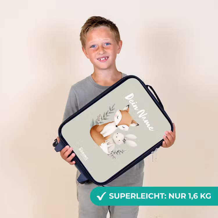 Vos en konijn omringd door groene blaadjes Kinderkoffer - Zwart klein -sfeer4_DE