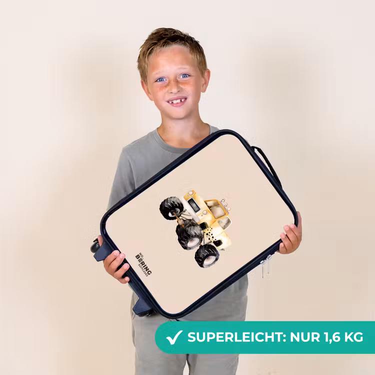 Gele monstertruck op een beige achtergrond Kinderkoffer - Zwart klein -sfeer4_DE