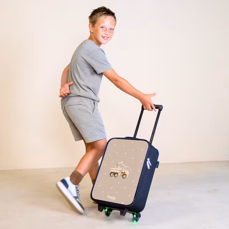 Gele kiepwagen met stenen en stippenpatroon Kinderkoffer - Zwart klein -sfeer3